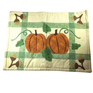 Set of 2 Placemats Fall Pumpkin green orange autumn Thanksgiving holiday